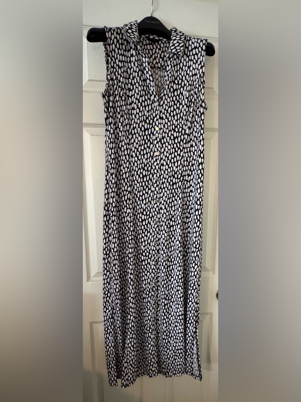 NWOT Talbots Black & White Sleeveless Maxi Dress w Dot Pattern & Matching Belt